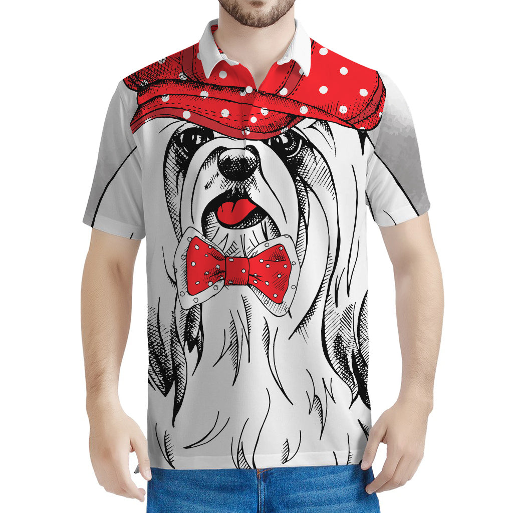 Red Cap Yorkshire Terrier Print Men's Polo Shirt