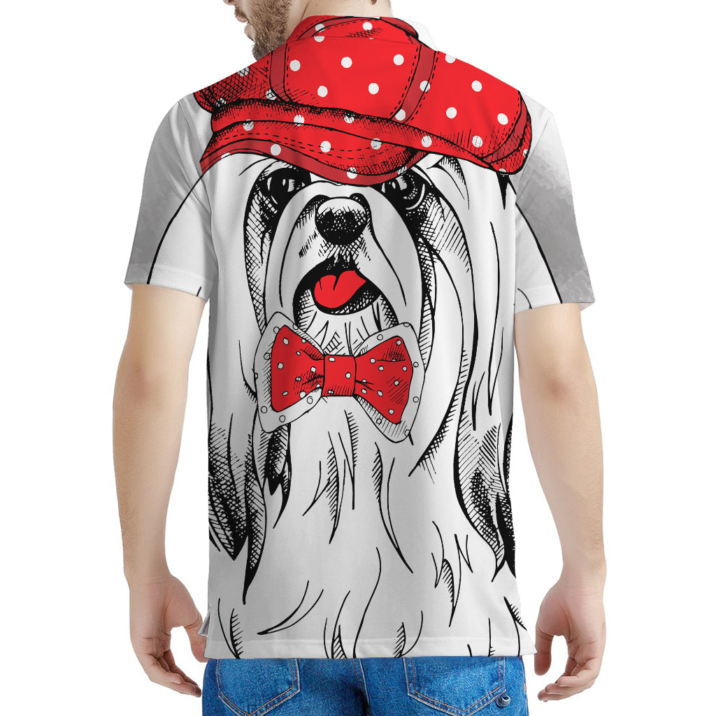 Red Cap Yorkshire Terrier Print Men's Polo Shirt