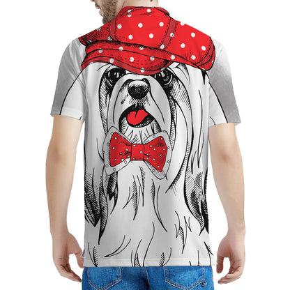Red Cap Yorkshire Terrier Print Men's Polo Shirt