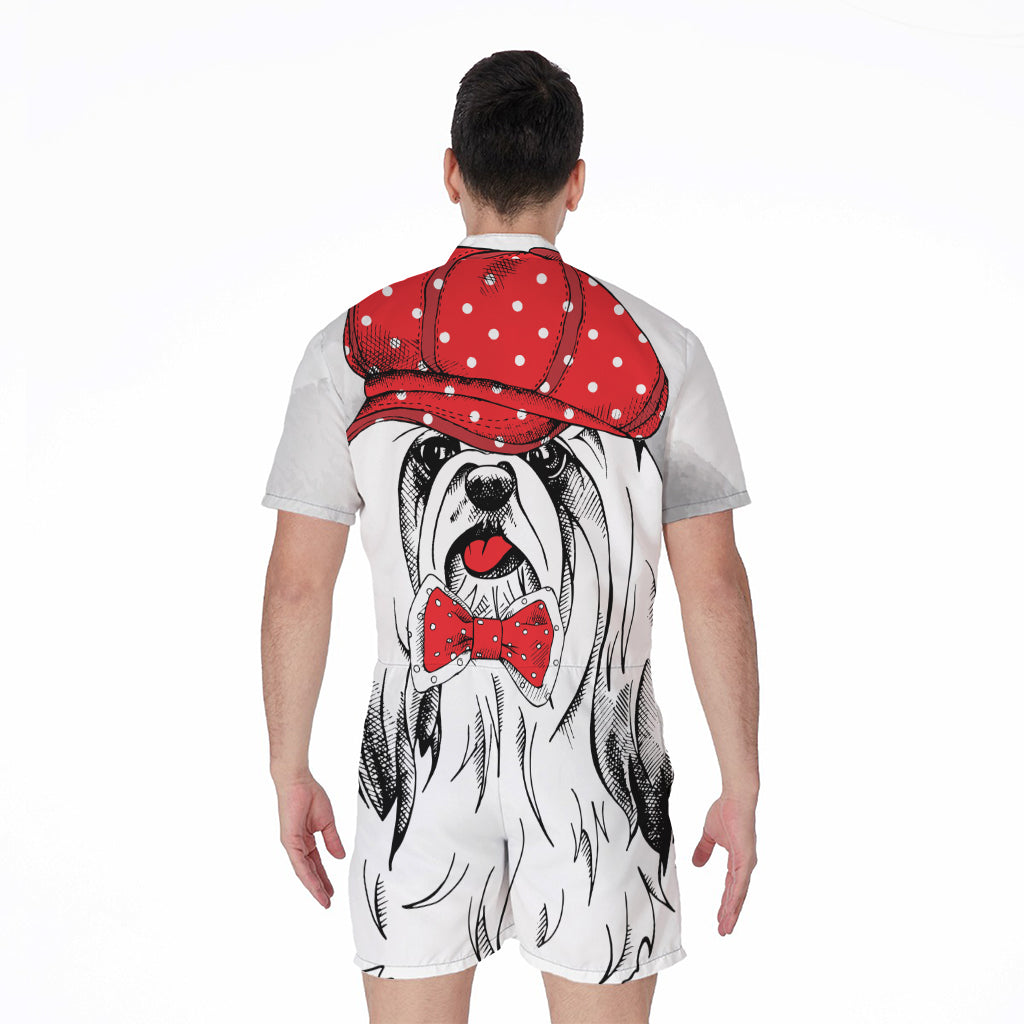 Red Cap Yorkshire Terrier Print Men's Rompers