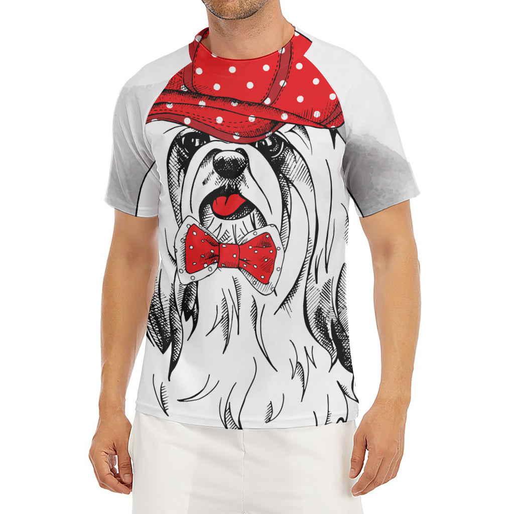 Red Cap Yorkshire Terrier Print Men's Short Sleeve Rash Guard