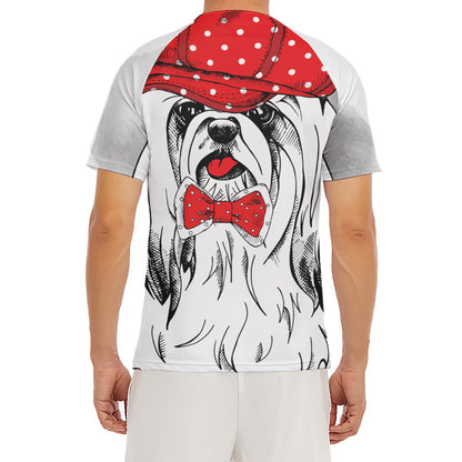 Red Cap Yorkshire Terrier Print Men's Short Sleeve Rash Guard