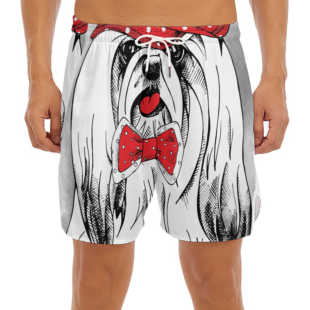 Red Cap Yorkshire Terrier Print Men's Split Running Shorts