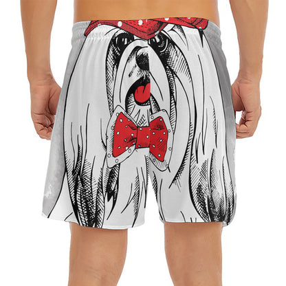 Red Cap Yorkshire Terrier Print Men's Split Running Shorts