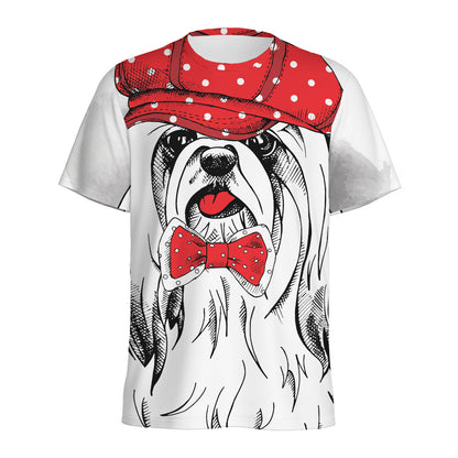 Red Cap Yorkshire Terrier Print Men's Sports T-Shirt