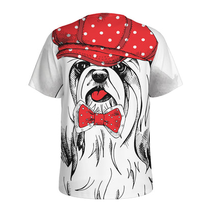 Red Cap Yorkshire Terrier Print Men's Sports T-Shirt