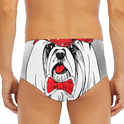 Red Cap Yorkshire Terrier Print Men's Triangle Swim Briefs