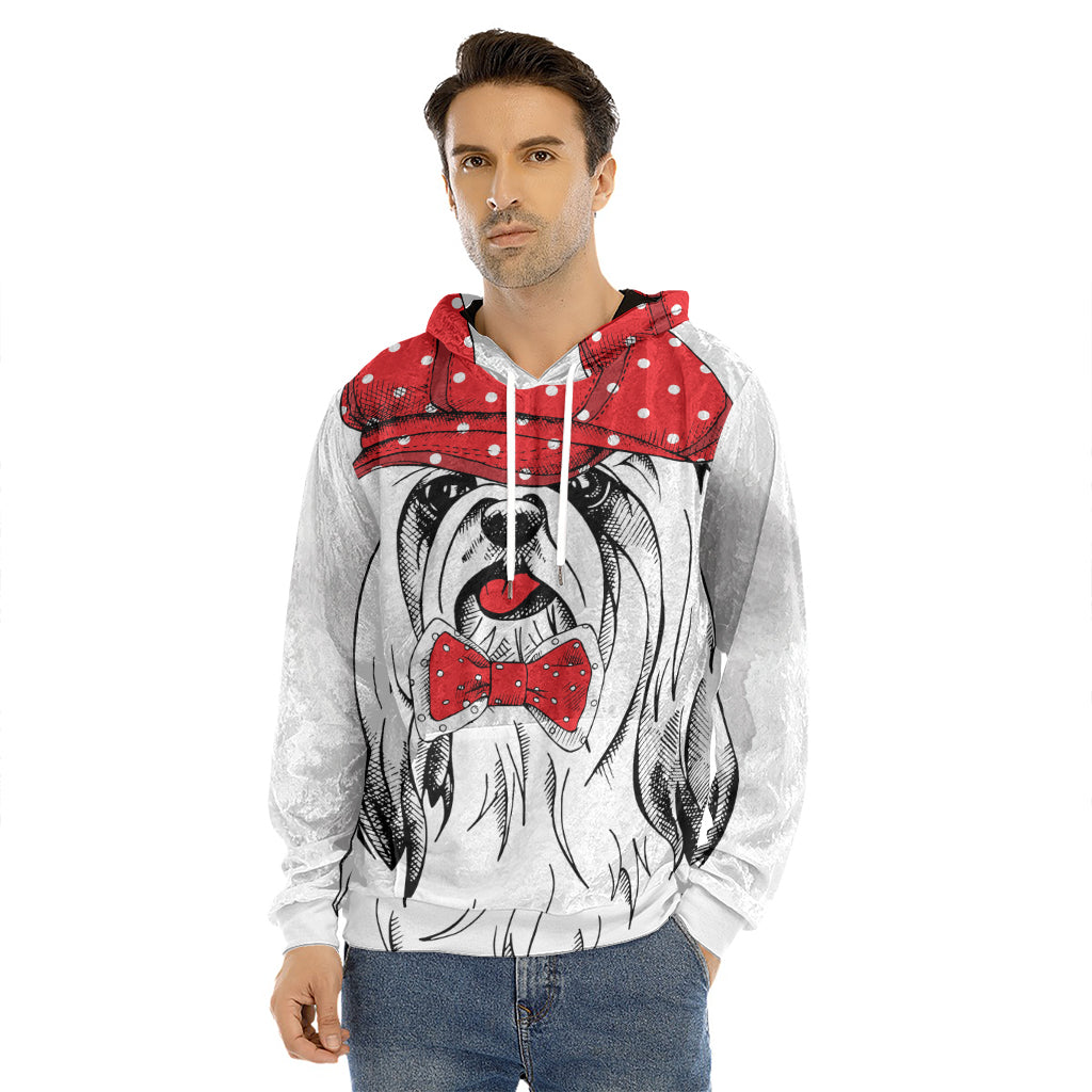 Red Cap Yorkshire Terrier Print Men's Velvet Pullover Hoodie