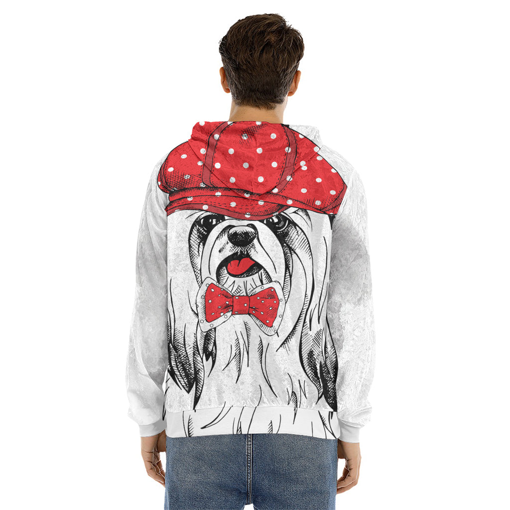 Red Cap Yorkshire Terrier Print Men's Velvet Pullover Hoodie