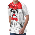 Red Cap Yorkshire Terrier Print Men's Velvet T-Shirt
