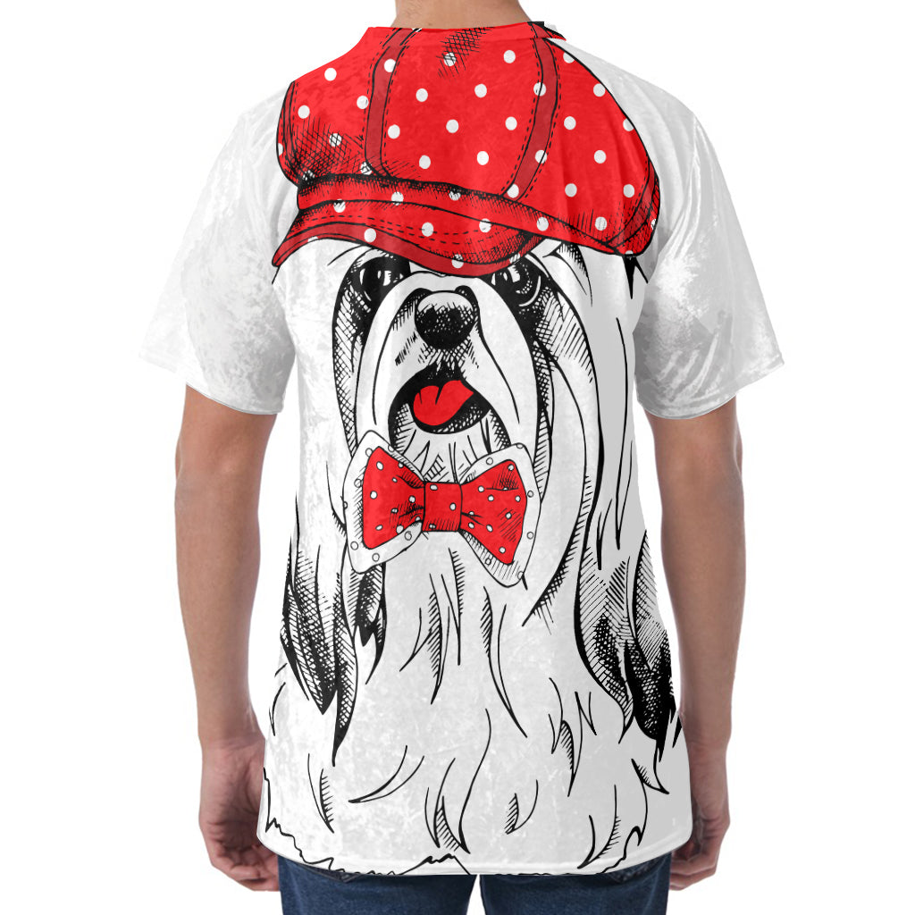 Red Cap Yorkshire Terrier Print Men's Velvet T-Shirt