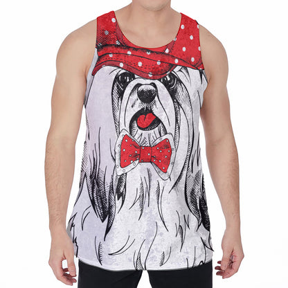 Red Cap Yorkshire Terrier Print Men's Velvet Tank Top