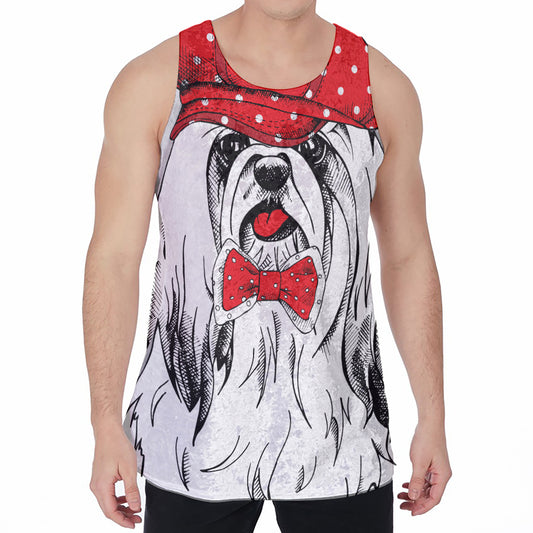 Red Cap Yorkshire Terrier Print Men's Velvet Tank Top