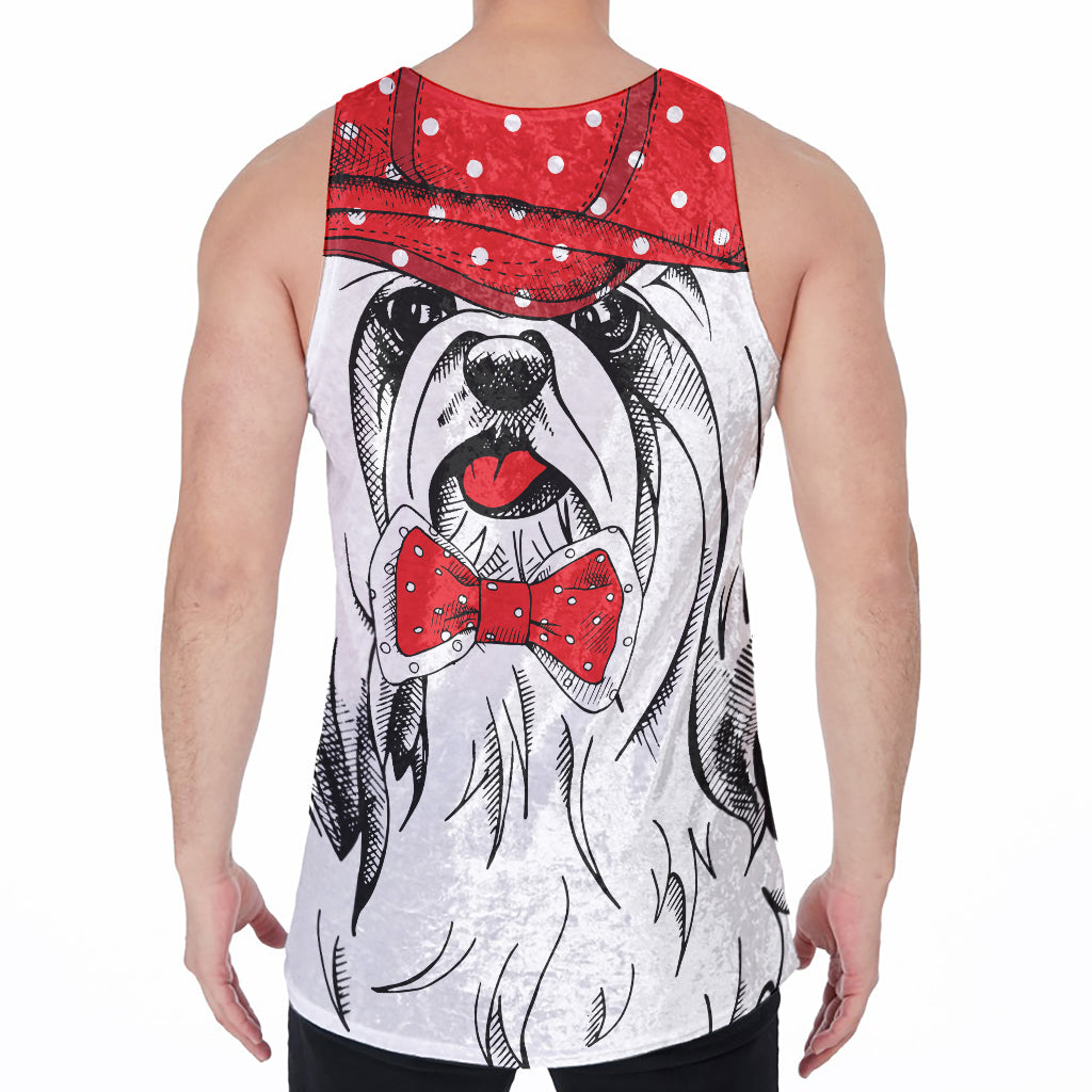Red Cap Yorkshire Terrier Print Men's Velvet Tank Top