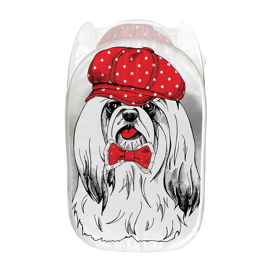Red Cap Yorkshire Terrier Print Mesh Laundry Hamper