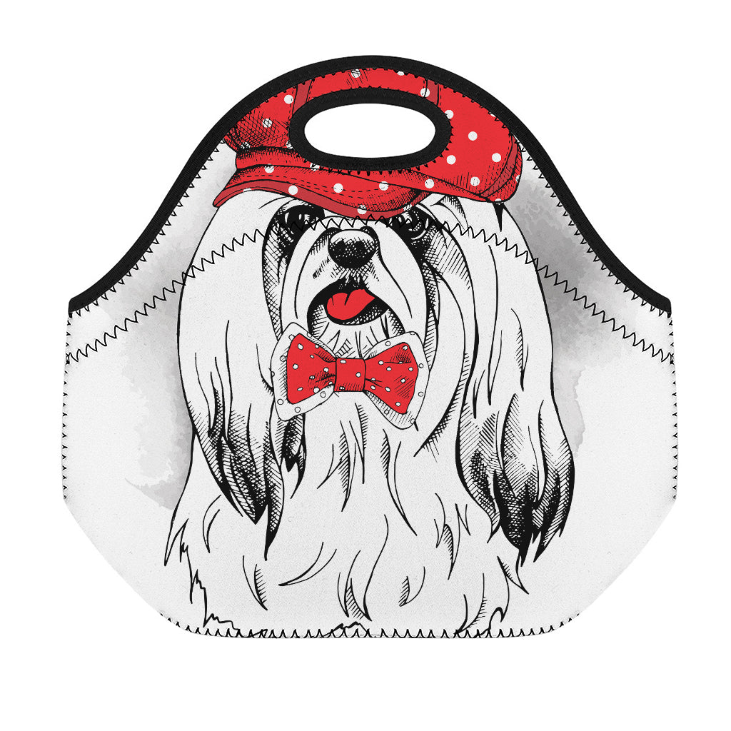Red Cap Yorkshire Terrier Print Neoprene Lunch Bag
