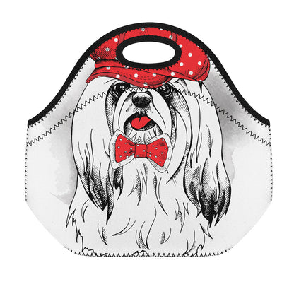 Red Cap Yorkshire Terrier Print Neoprene Lunch Bag