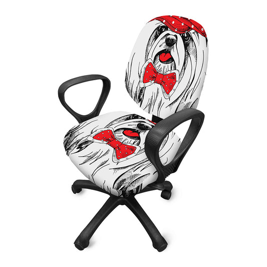 Red Cap Yorkshire Terrier Print Office Chair Cover