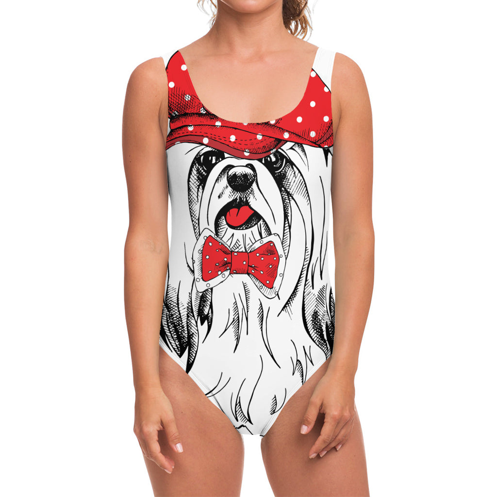Red Cap Yorkshire Terrier Print One Piece Swimsuit