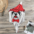 Red Cap Yorkshire Terrier Print One Shoulder Bodysuit