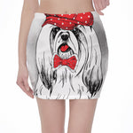 Red Cap Yorkshire Terrier Print Pencil Mini Skirt