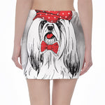 Red Cap Yorkshire Terrier Print Pencil Mini Skirt