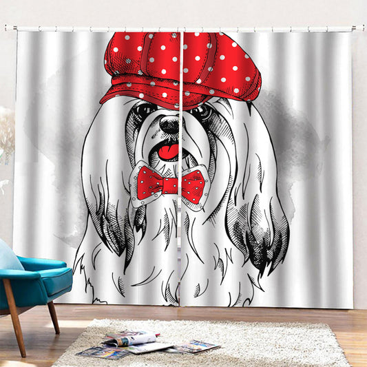 Red Cap Yorkshire Terrier Print Pencil Pleat Curtains