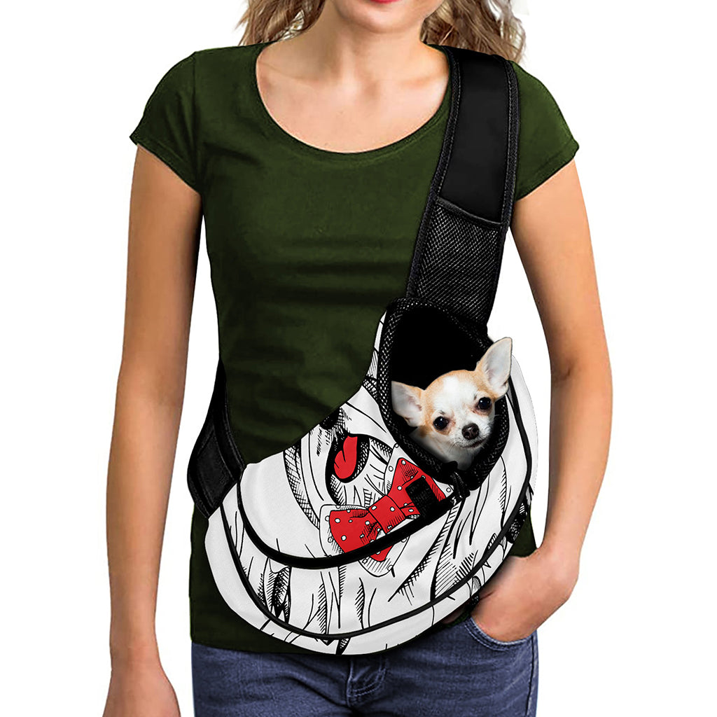 Red Cap Yorkshire Terrier Print Pet Sling Carrier