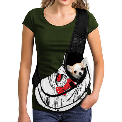 Red Cap Yorkshire Terrier Print Pet Sling Carrier
