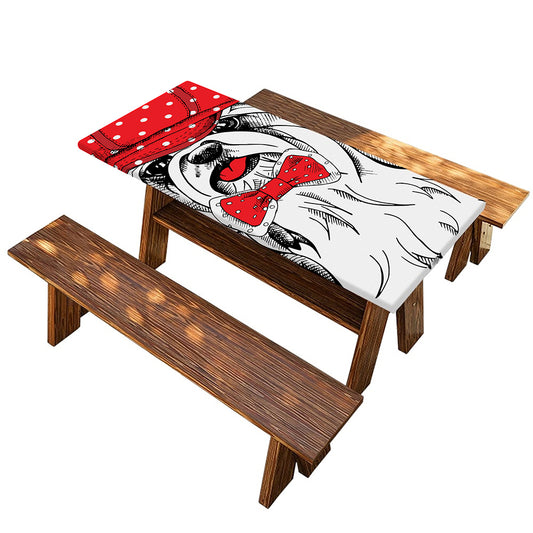 Red Cap Yorkshire Terrier Print Picnic Table Cover