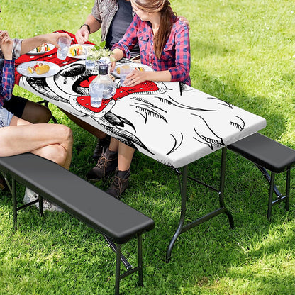 Red Cap Yorkshire Terrier Print Picnic Table Cover