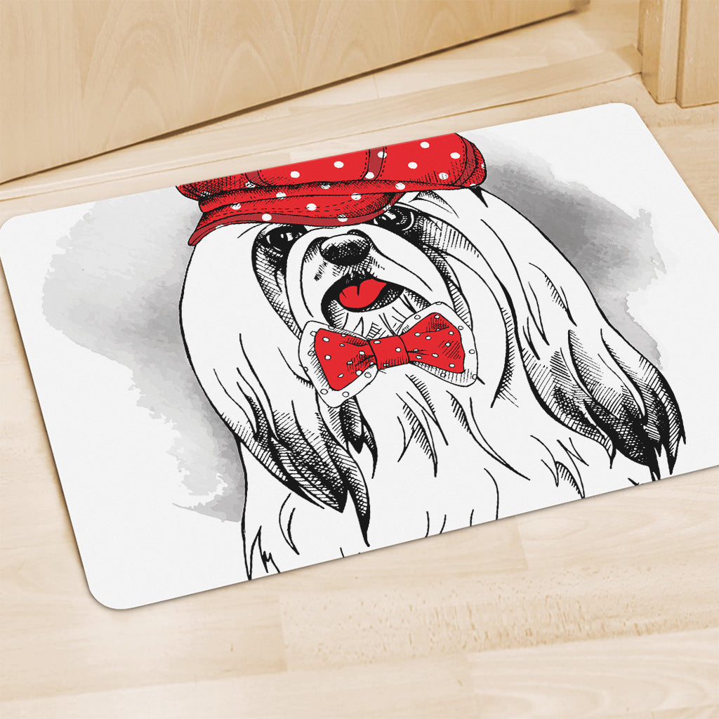 Red Cap Yorkshire Terrier Print Polyester Doormat