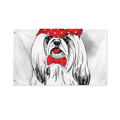Red Cap Yorkshire Terrier Print Polyester Flag