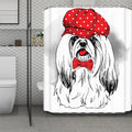 Red Cap Yorkshire Terrier Print Polyester Shower Curtain