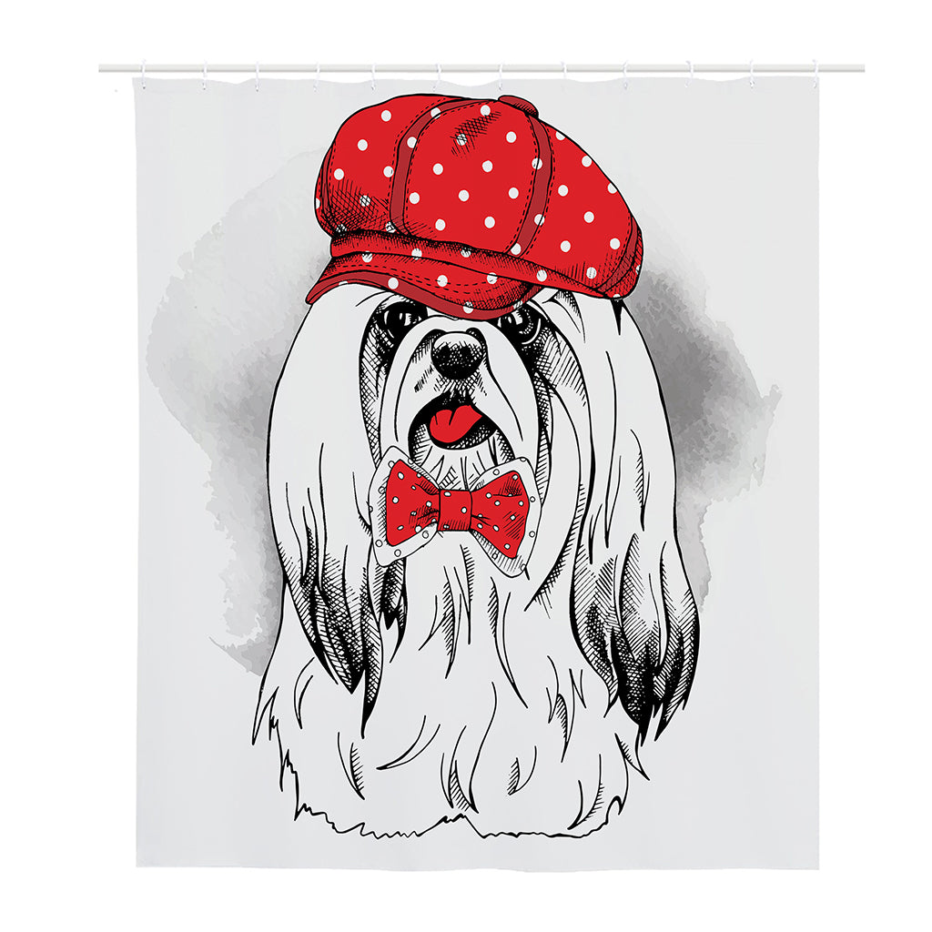 Red Cap Yorkshire Terrier Print Polyester Shower Curtain