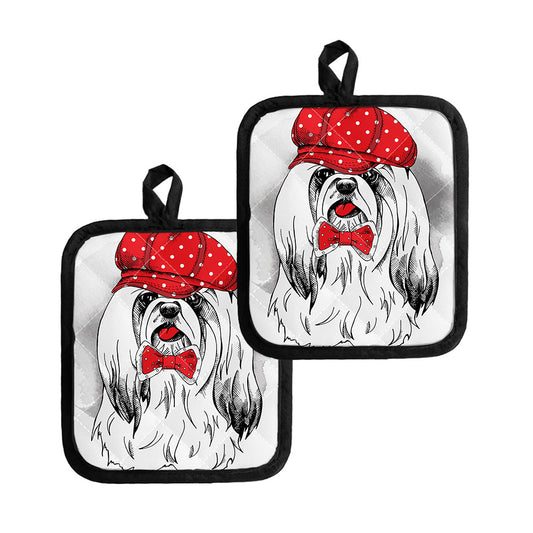 Red Cap Yorkshire Terrier Print Pot Holders