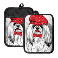 Red Cap Yorkshire Terrier Print Pot Holders With Pocket