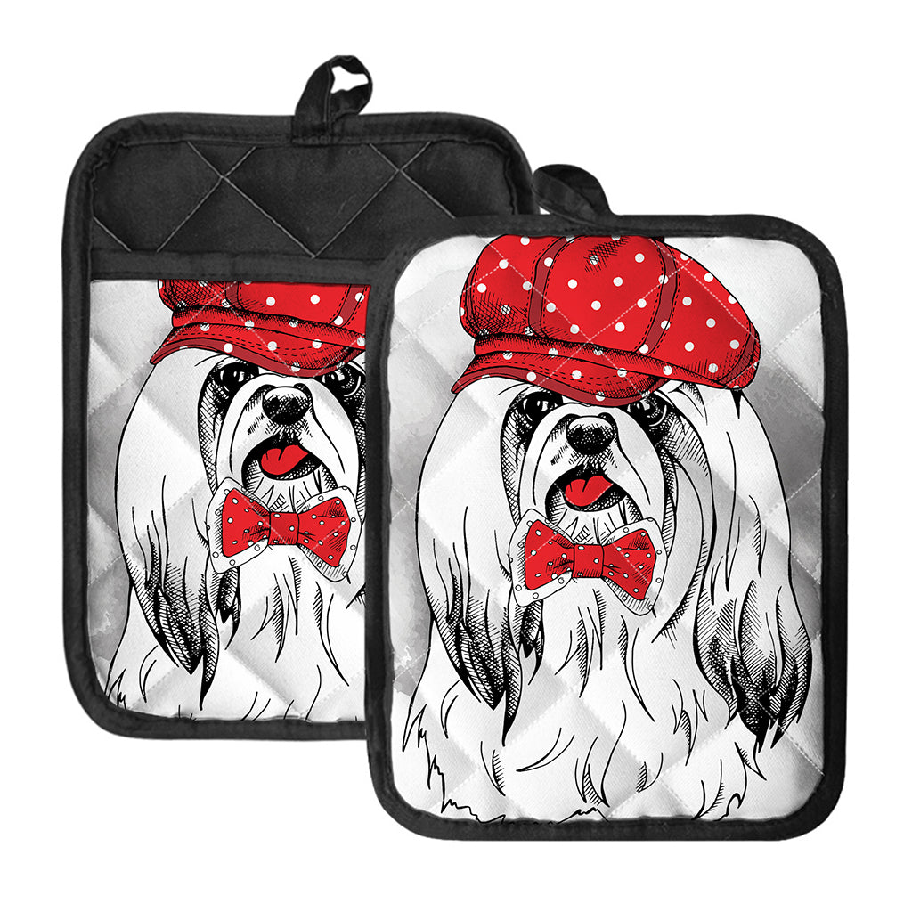 Red Cap Yorkshire Terrier Print Pot Holders With Pocket