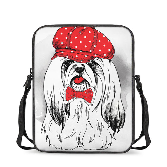 Red Cap Yorkshire Terrier Print Rectangular Crossbody Bag