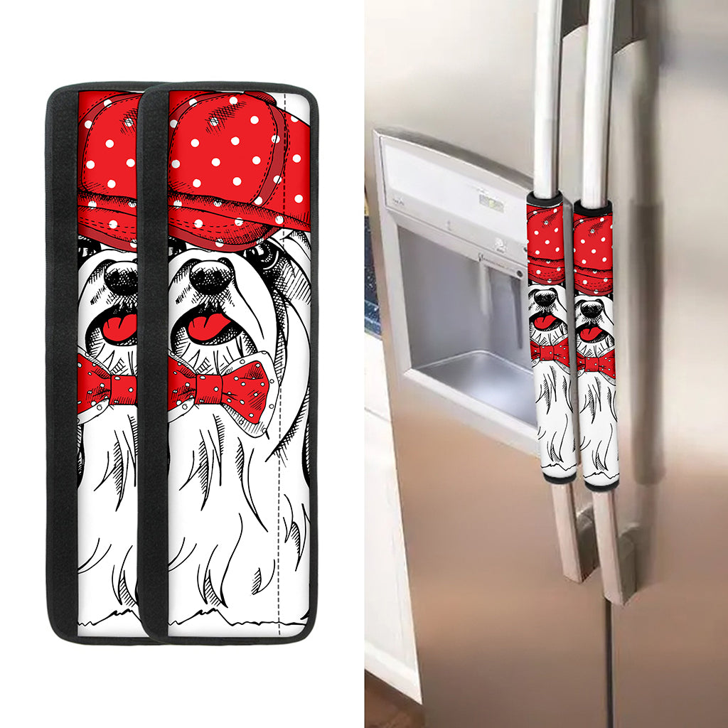 Red Cap Yorkshire Terrier Print Refrigerator Handle Covers