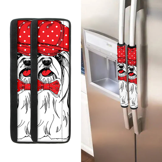 Red Cap Yorkshire Terrier Print Refrigerator Handle Covers