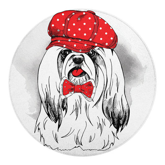 Red Cap Yorkshire Terrier Print Round Blanket