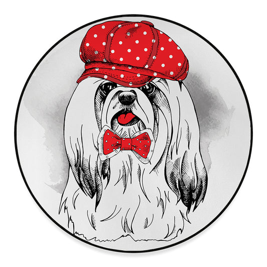 Red Cap Yorkshire Terrier Print Round Floor Mat