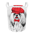 Red Cap Yorkshire Terrier Print Round Laundry Basket