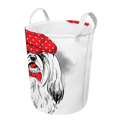 Red Cap Yorkshire Terrier Print Round Laundry Basket