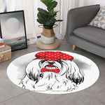 Red Cap Yorkshire Terrier Print Round Rug