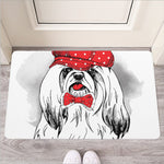 Red Cap Yorkshire Terrier Print Rubber Doormat