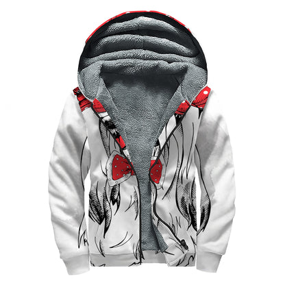 Red Cap Yorkshire Terrier Print Sherpa Lined Zip Up Hoodie
