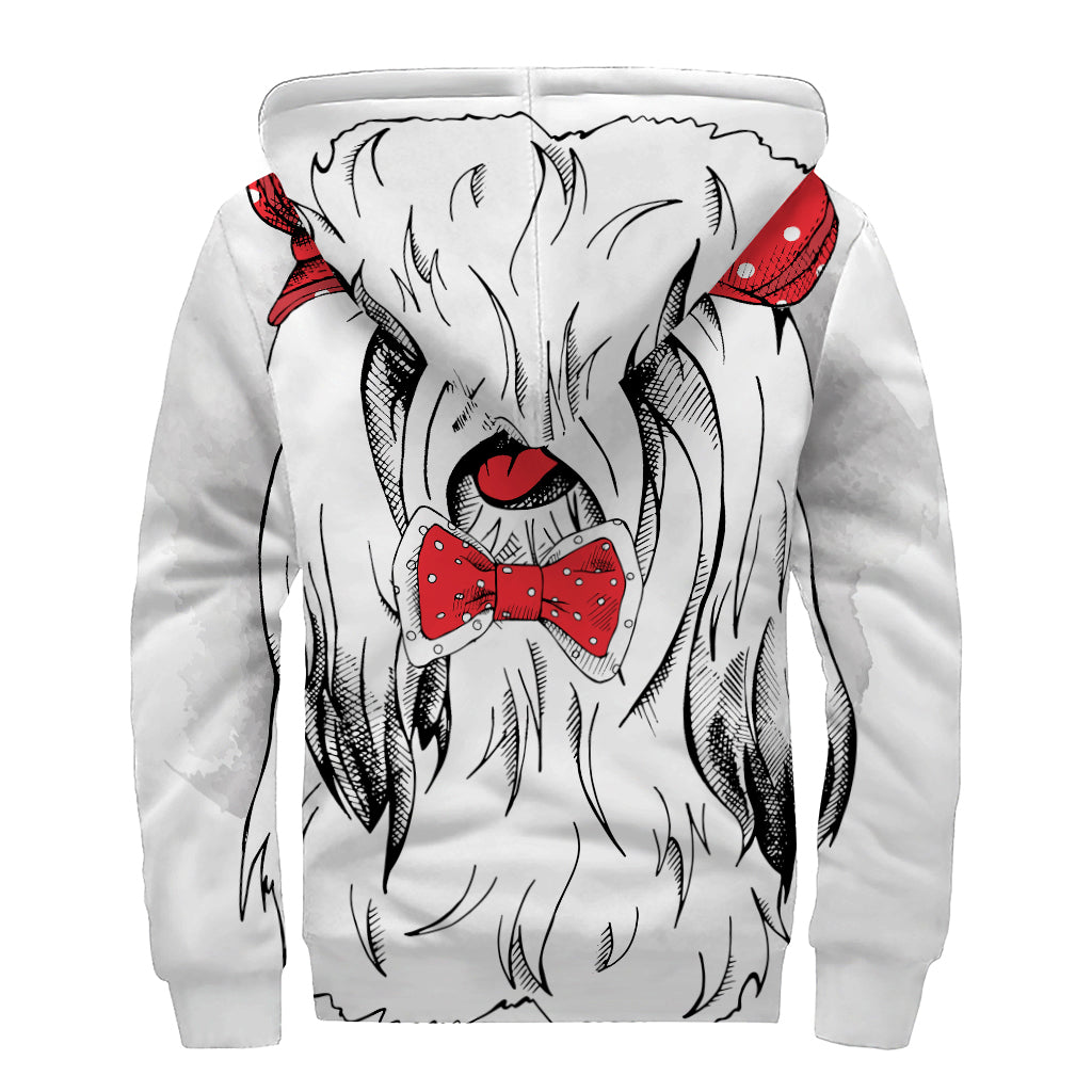 Red Cap Yorkshire Terrier Print Sherpa Lined Zip Up Hoodie