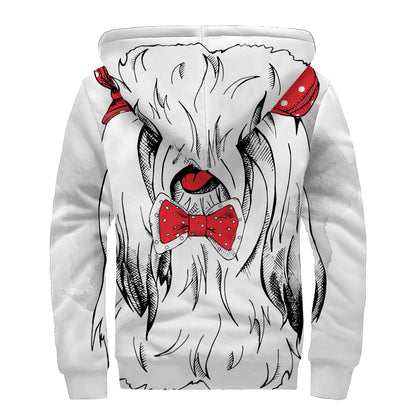 Red Cap Yorkshire Terrier Print Sherpa Lined Zip Up Hoodie